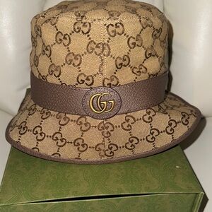 Gucci Beige and Brown GG Bucket Hat
